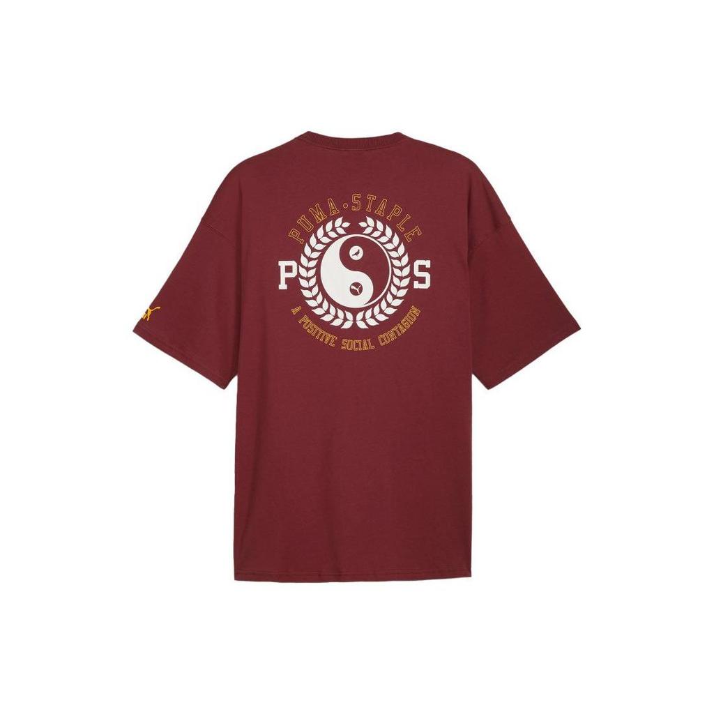 Puma X Staple Graphic Tee Letter Print Crew Neck Short Sleeve T-Shirt Men Tops Burgundy 622201-22