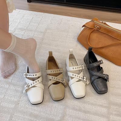 Мода Корейская Мода Квадратный Носок Ремешок на Одно Слово Мэри Джейн Одинарная Обувь Женская 2025 Новая Универсальная Ретро