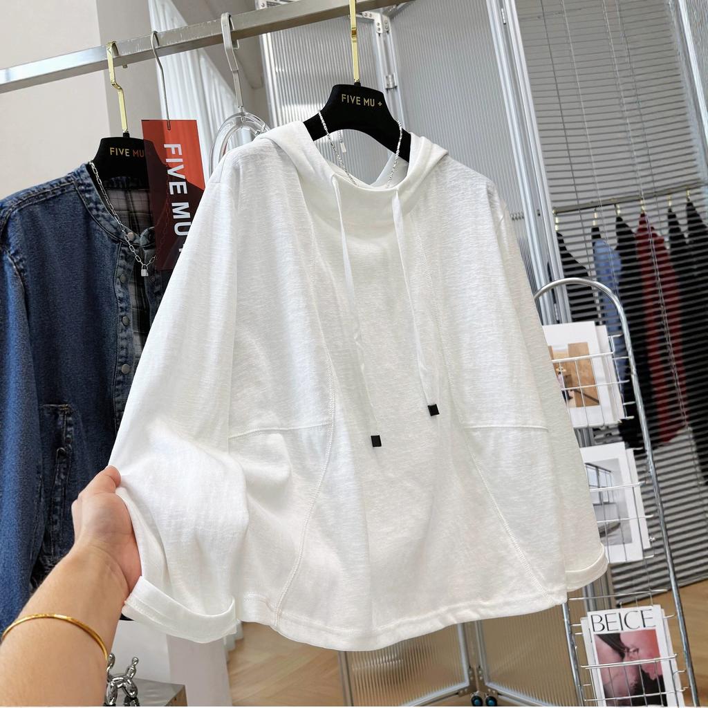 Early Autumn Plus Size Women S Hooded Long Sleeve Solid Thin Sheer Casual T Shirt Sweatshirt