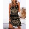 European and American Women's Clothing A-shaped Skirt Summer Retro Printing Neck Leak Back Sleeveless Dress