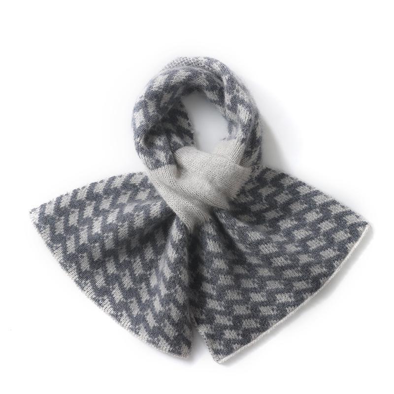 Women's 100% Pure Cashmere Perforated Plaid Scarf - Warm Knit Neck Gaiter for Autumn/Winter Cold Protection