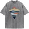 Men's Retro Triangle Maca Sunset Short-Sleeved Shirt 230g Fashion Casual Washed T-Shirt Cotton Summer Cotton Bleached Tshirt
