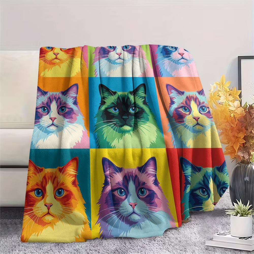 Colorful nine grid cat dog Print Flannel Blanket,High quality Comfortable for All Seasons,Home Decor,Warmth and Comfort,Perfect for Christmas Gifts