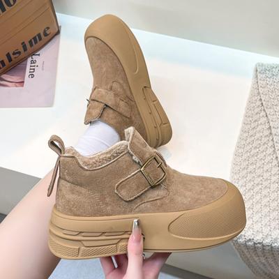 Женские замшевые ботинки на платформе, зимние ботинки на плоской подошве, теплые плюшевые хлопковые туфли, зимние туфли на высоком каблуке, модные повседневные нескользящие удобные ботинки женские
