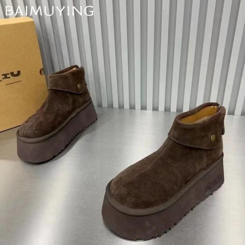 Ботильоны на платформе для снега, женские замшевые туфли на плоской подошве, теплая обувь для женщин, тренд 2024 года, зимние удобные кроссовки, брендовые мотоциклетные ботинки Botas De Mujer