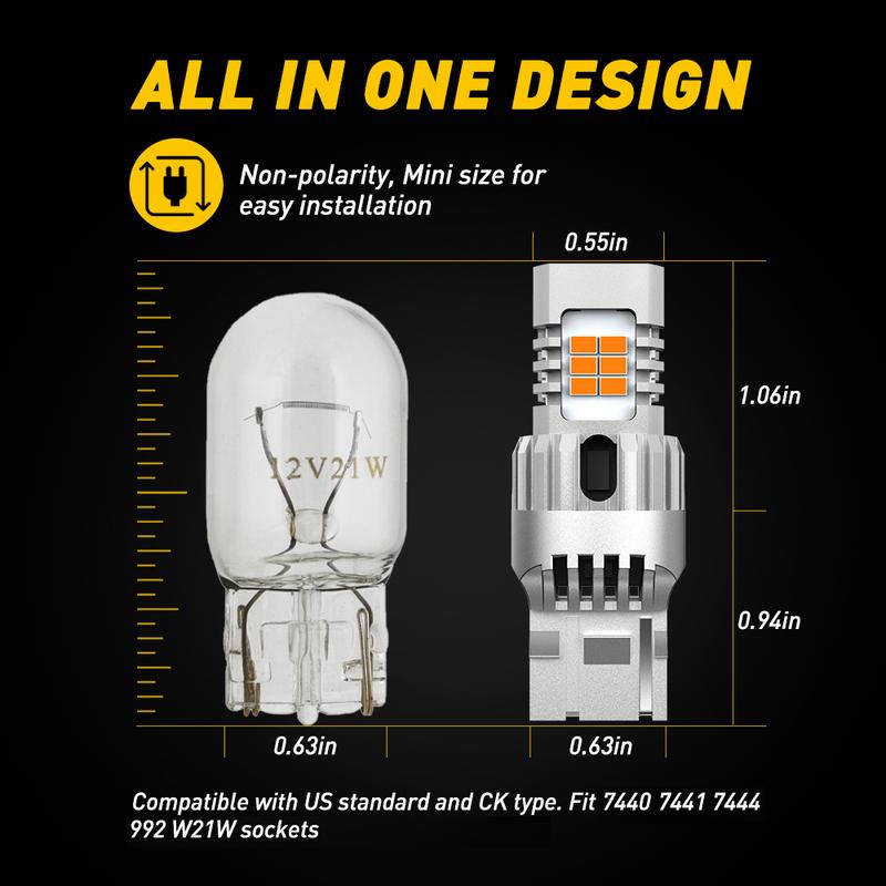 2Pcs Canbus T20 WY21W LED W21W 7440 Amber Car Turn Signal Light Lamp No Hyperflash No Error Auto Indicator Lights 12V
