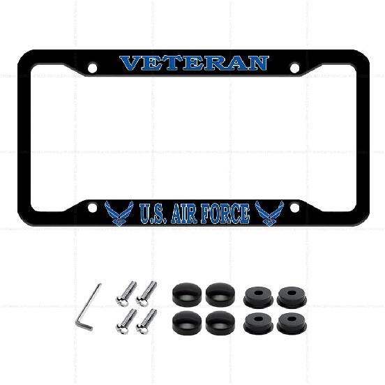 2 Pcs License Plate Frame for U.S. Army Veteran Black Matte Aluminum Car Plate Cover Holders with Screw Caps