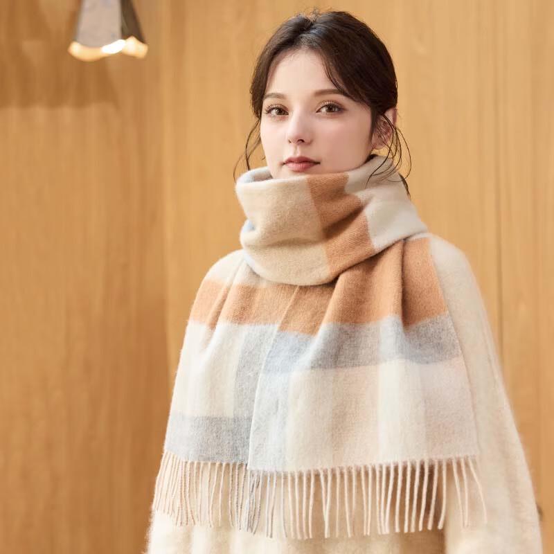 JIUMU Women's Autumn/Winter Wool Plaid Scarf