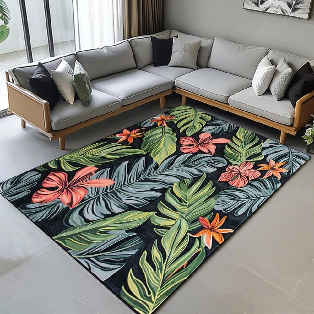Tropical Floral Leave Print Area Rug for Home Living Room Bedroom Kitchen Soft Carpet for Kitchen Doormat Bedroom Home Office