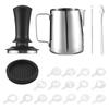 21pcs Coffee Art Set 12oz 350ml Stainless Steel Milk Frothing Pitcher with Scale 16pcs Coffee Decorating Stencils 58mm