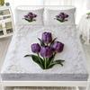 Комплект постельного белья из хлопка с цветочной вышивкой, натяжная простыня, белый, фиолетовый, с рисунком тюльпанов, с наволочками, для спальни