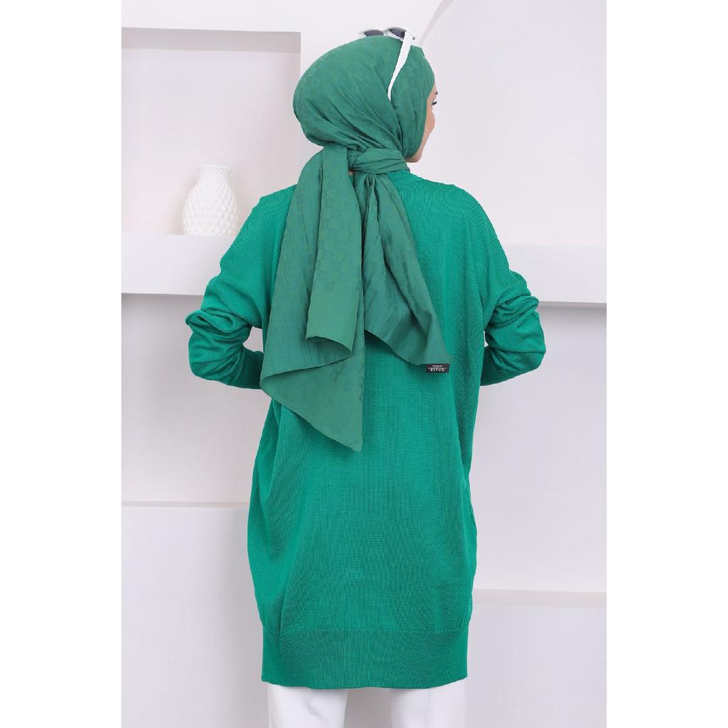 Туника из тонкого мерсеризованного свободного трикотажа темного цвета фуксии с круглым вырезом