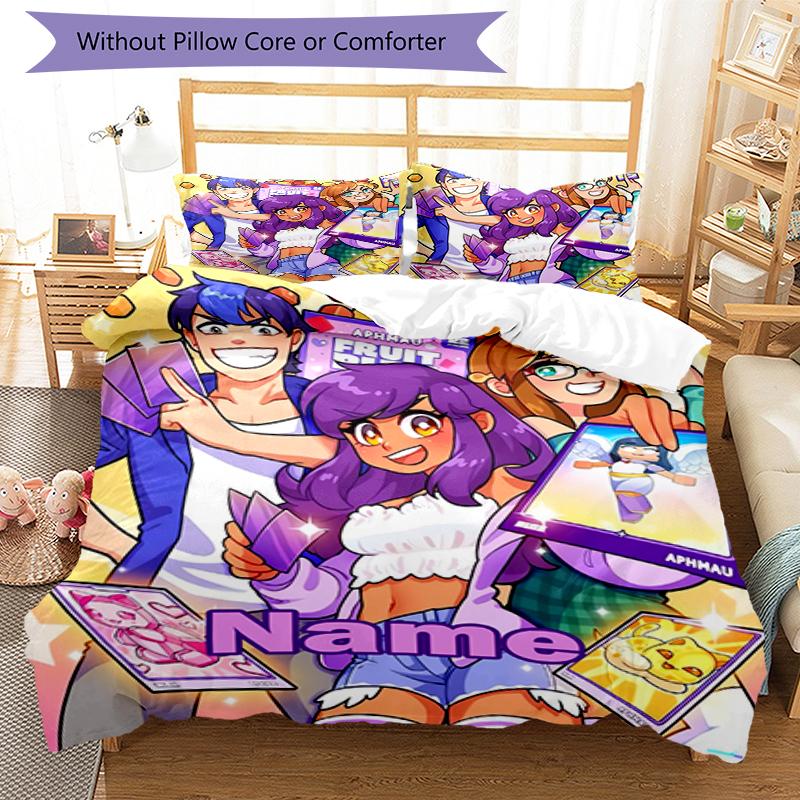 3pcs Custom Name Aphmau Bedding Set Duvet Cover Closure Includes 1 Duvet Cover & 2 Pillowcases, Soft and Comfortable for All Seasons.
