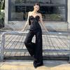 '' Slimming Flared Knit Pants Women Black Loose Casual Trousers Snow Fabric