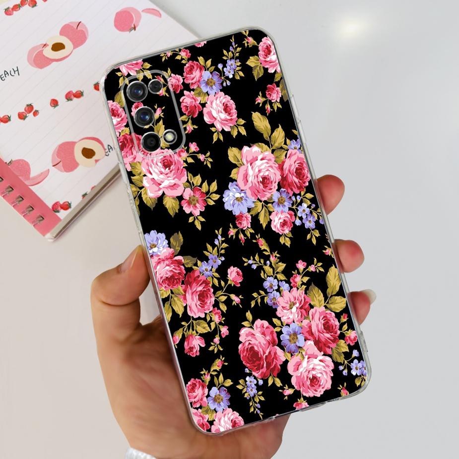 For Realme 7 Pro Case RMX2170 Cute Cat Flowers Painted Cover Clear Silicone Soft TPU Phone Case For Realme 7 Pro Realme7 5G Bags