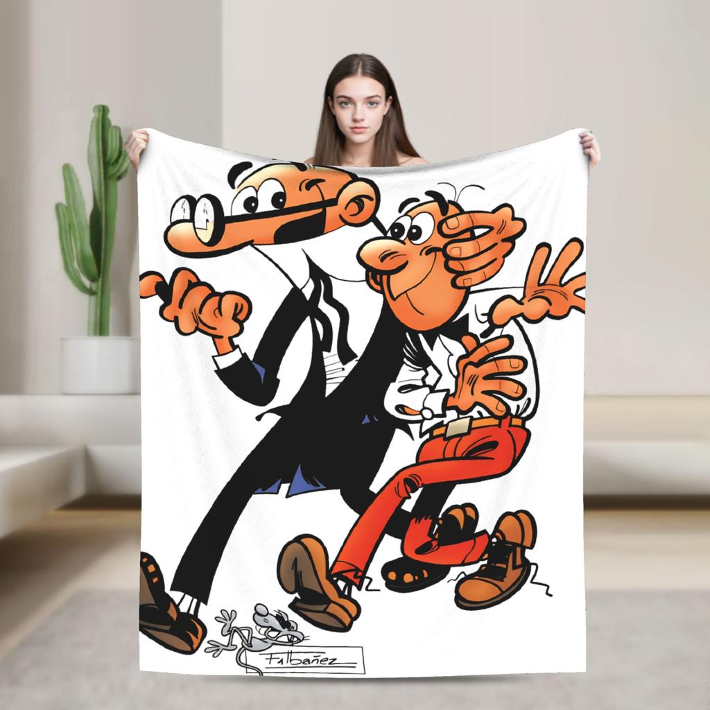 Mort & Phil Mortadelo y Filemón Blanket Warm Soft Novelty For Living Room Airplane Travel Flannel Bedspread Bed Cover