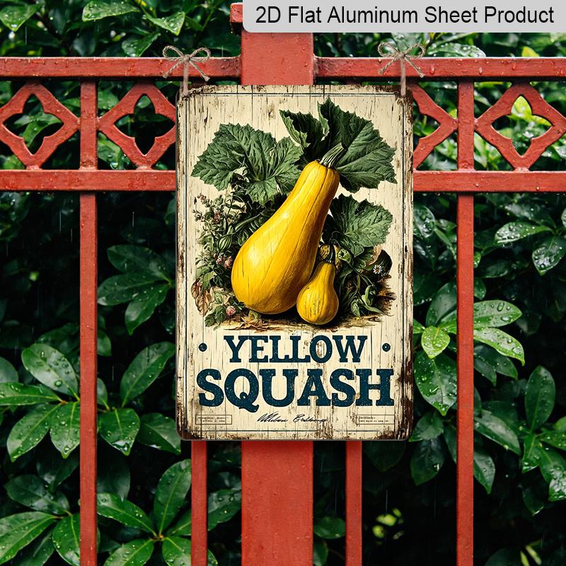 2D Flat, Vintage Yellow Squash Aluminum Sign - Retro Farmhouse Vegetable Wall Decor Farmhouse Decor, Kitchen Decor, Garden Decor, Vegetable Market