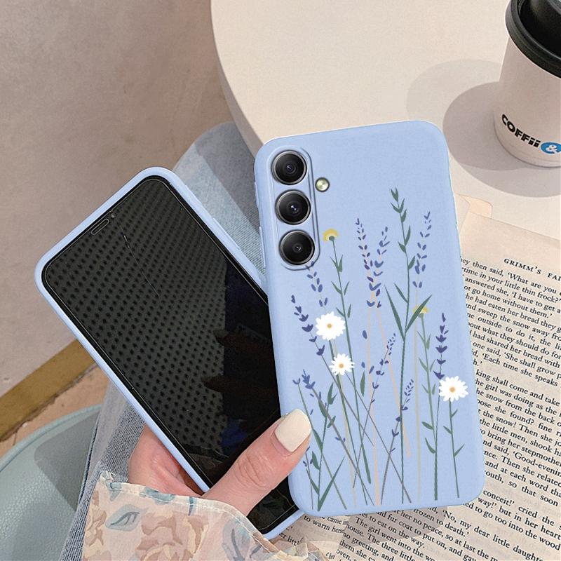 Мягкий силиконовый чехол с рисунком цветка и листьев для Samsung M35 A55 Xiaomi Redmi Note Poco C65 iPhone Huawei Honor Realme Camera Защитный противоударный чехол