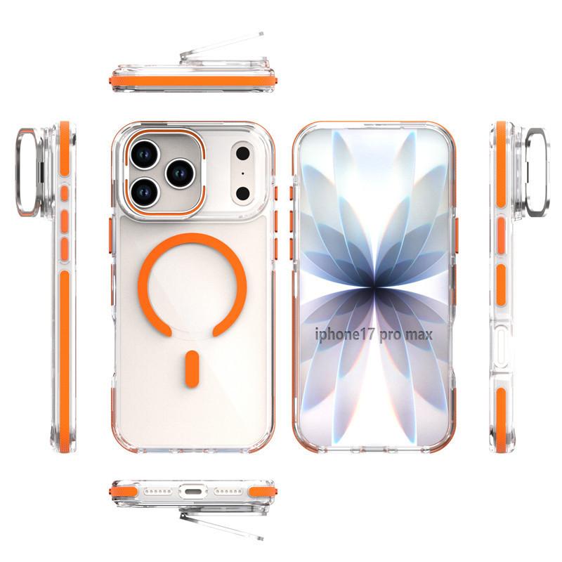 Applicable To IPhone17 Pro Transparent Magnetic Bracket Mobile Phone Case Apple 16 15Pro Max Independent Metal Buttons