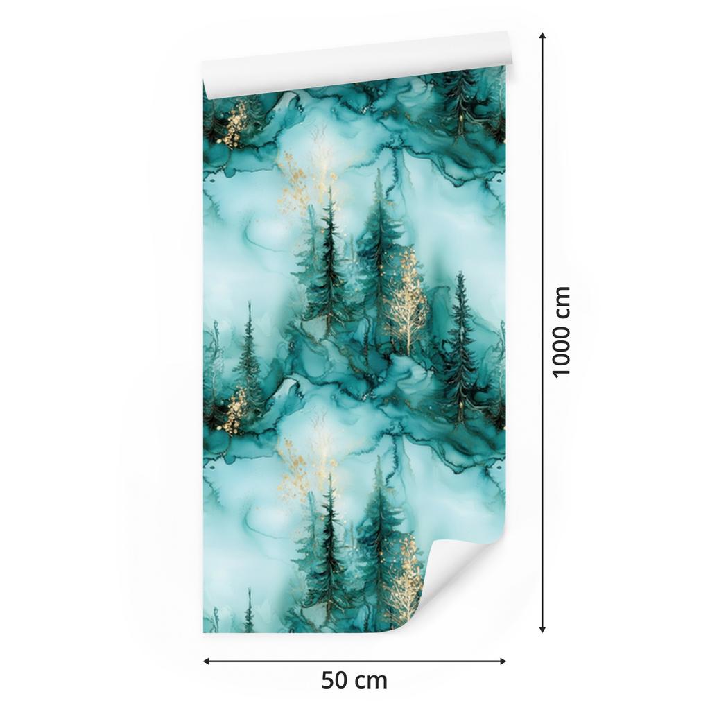 Wallpaper Ink turquoise, celadon, sea green and light gray 50x1000