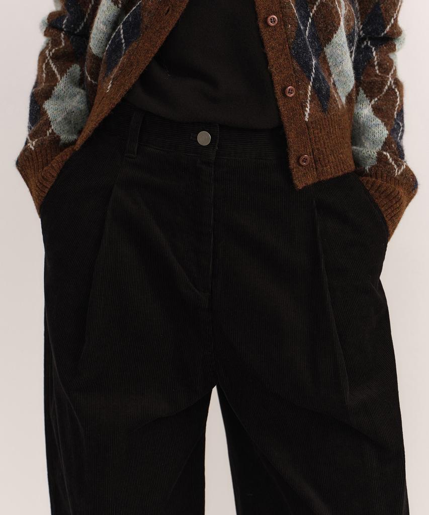 MUSINSA STANDARD WOMAN 11W Corduroy Deep Tuck Wide Pants [Black]