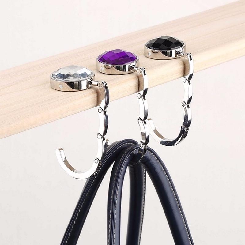 1Pcs Portable Women Purse Folding Rhinestone Crystal Alloy Handbag Bag Hanger Hook Holder