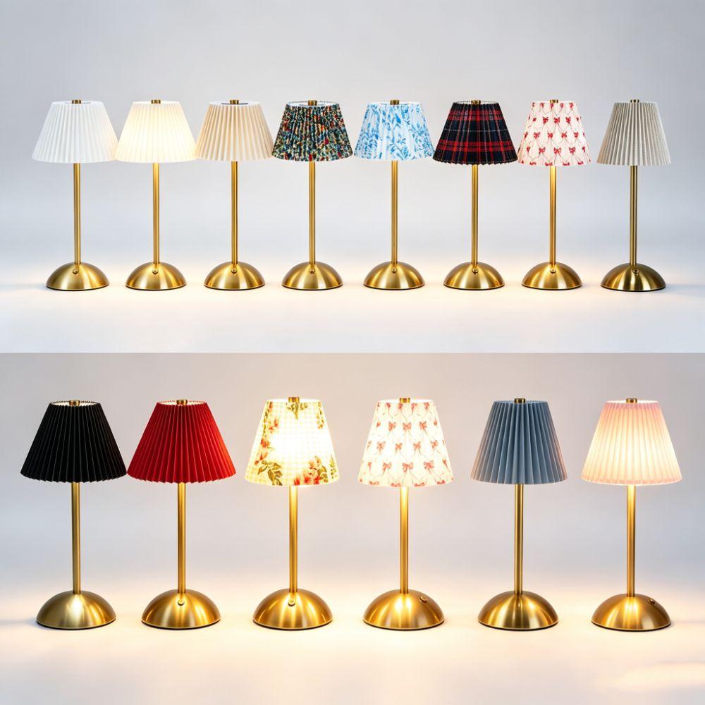 Metal Base Pleated Desk Lamp Fabric Shade Bedside Ambient Light Vintage Touch Bedside Lamp Bar