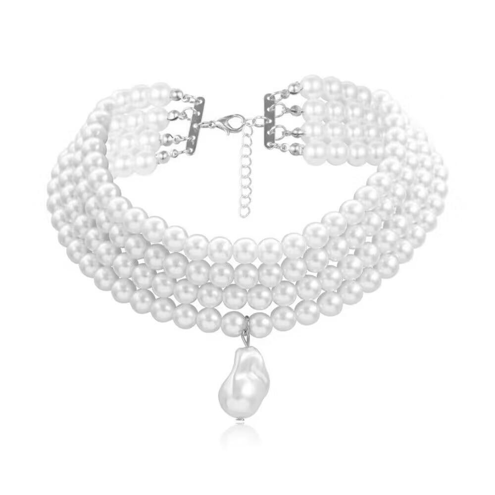 Retro Imitation Pearl Multi-Layer Beaded Necklace for Women