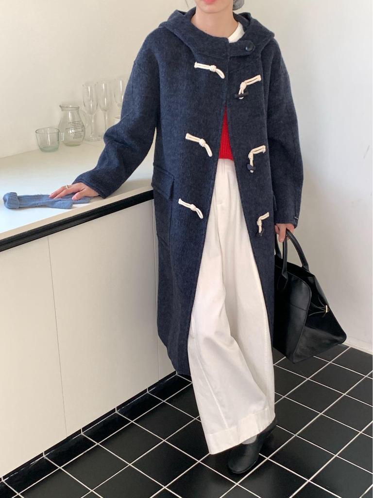 Пальто из шерсти с капюшоном в корейском стиле: Женское кашемировое пальто средней длины двустороннее с пуговицами-клевантами для стройного осеннего образа