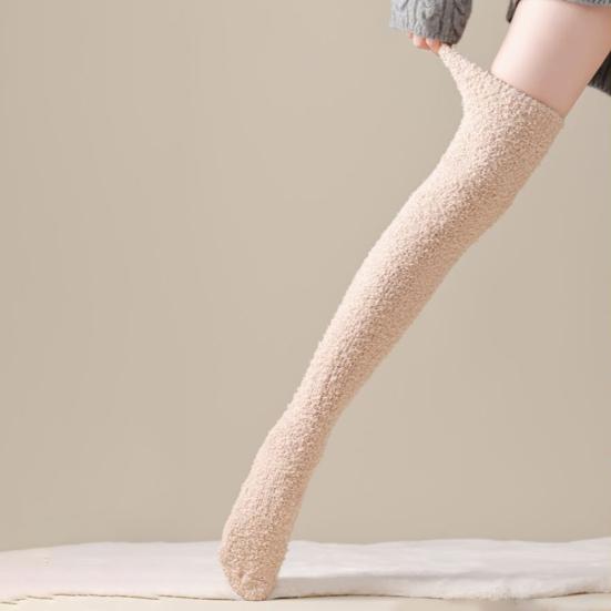 1 пара женских зимних носков, плюшевые гольфы выше колена, нескользящие, коралловый флис, однотонные, теплые, утолщенные, чулки, теплые носки для разных случаев