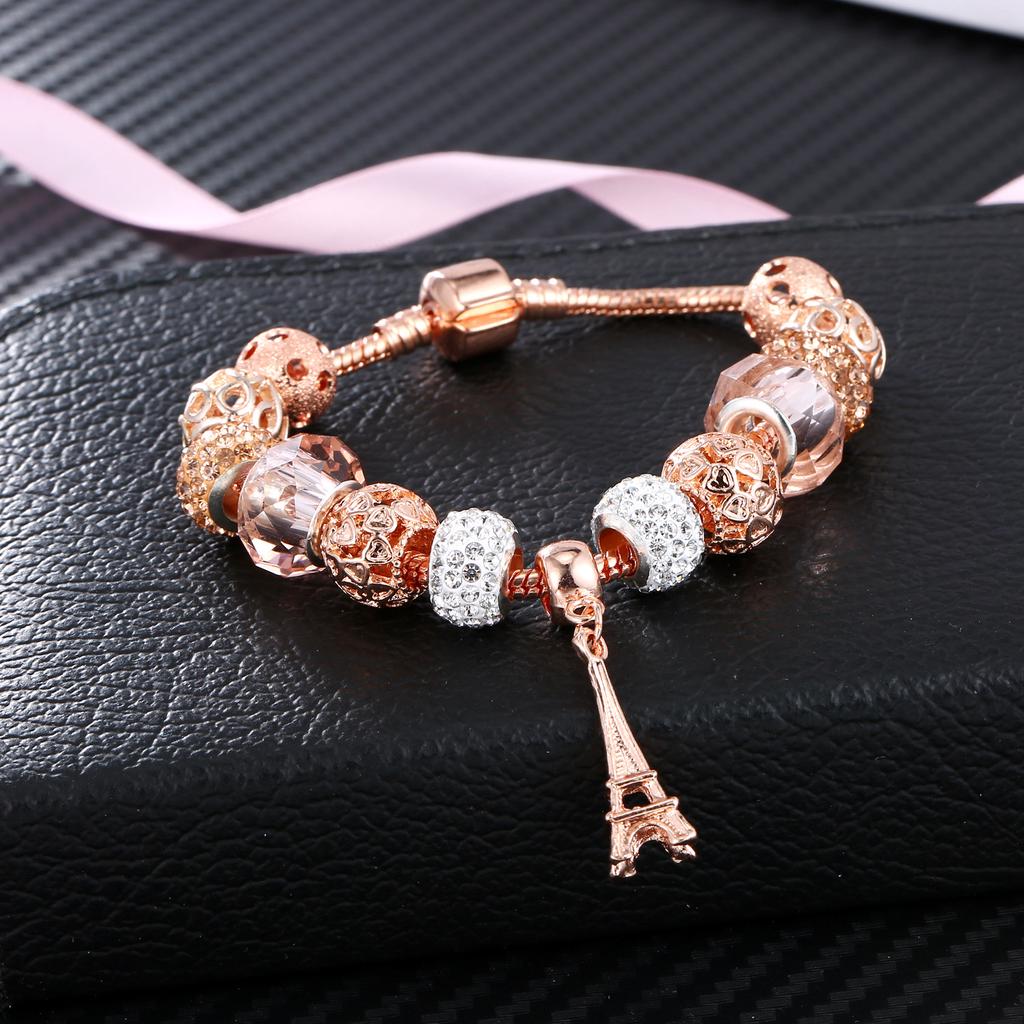 LUXY MOON Women's Fashion Bracelet New Rose Gold Crystal Glass Perforated Beaded Tower Bracelet