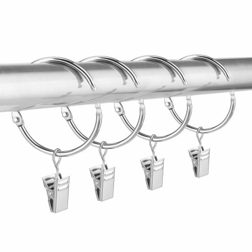 KaiYi Curtain Ring Clips, Curtain Clip Hooks, Opening Design, 39mm Inner Diameter, Easy Installation, Steel, Set of 20, Silver