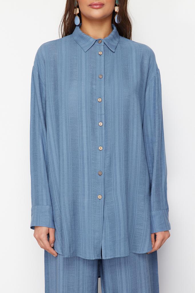 Женская модная новая рубашка синяя тканая рубашка