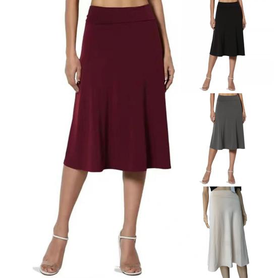 Юбка женская Yousheng длиной до колена, летняя повседневная юбка-трапеция с высокой талией, расклешенная, эластичная, простая юбка-миди с отворотом