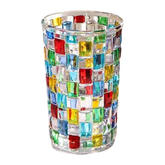Multicolor Mosaic Glass Water Cup Tea Coffee Stained Glass Design Water Bottle Dining Table Accent Decorative Drinkware