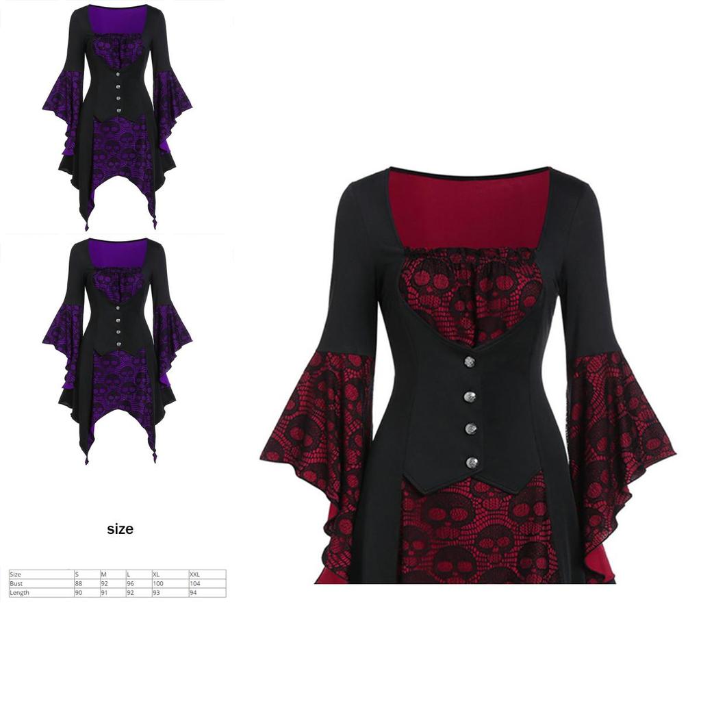 Women's Gothic Skull Pattern Medieval Renaissance Dress For Cosplay And Costume Parties