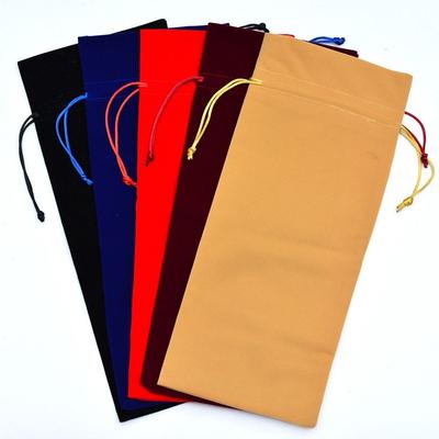 Premium Texture Velvet Wine Pouch Soft Velvet Fabric Drawstring Wine Bag Wine Storage Carry