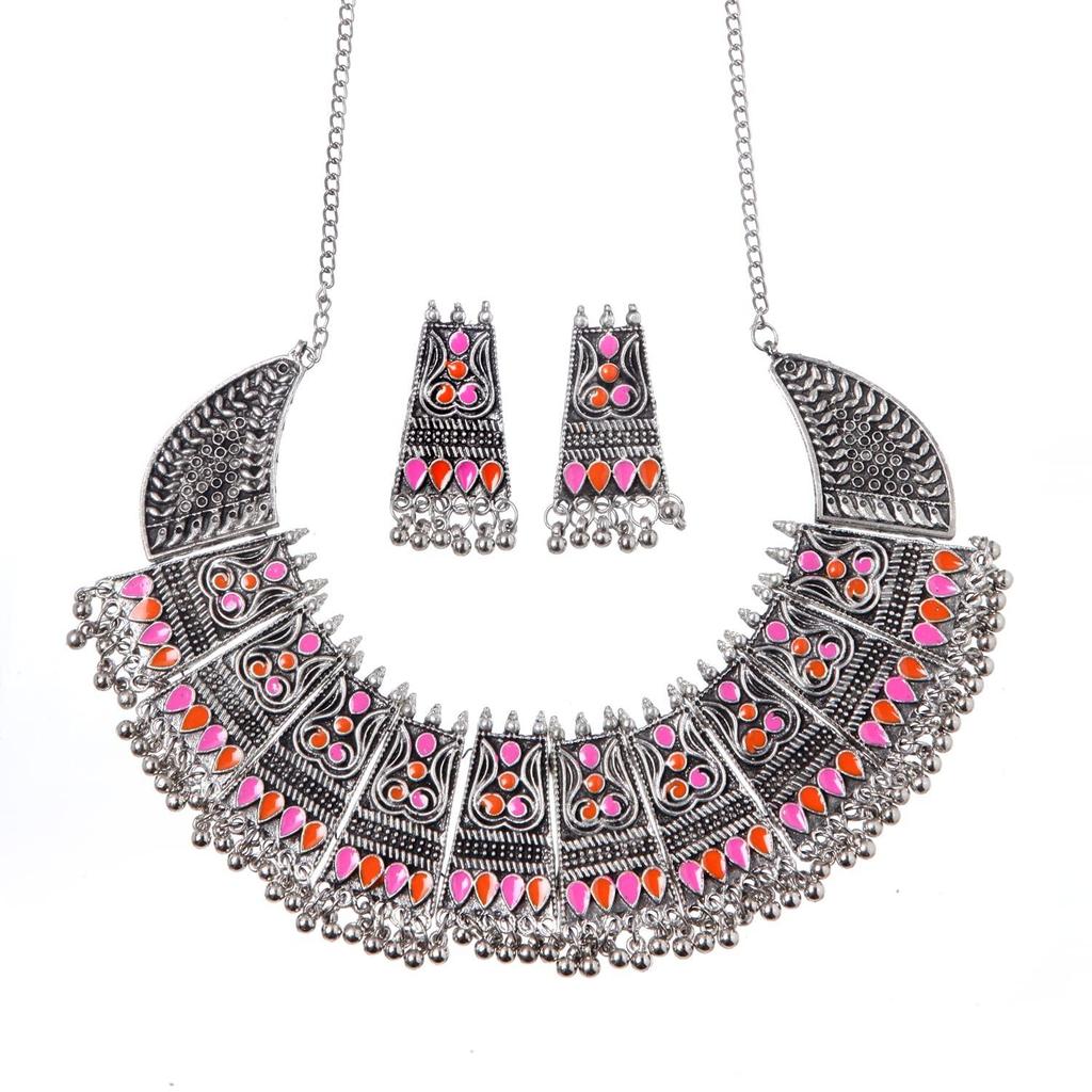 Fashion Latest Stylish Traditional Oxidised Silver Necklace Jewellery Set for Women