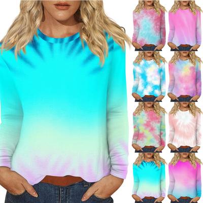 Женский повседневный топ с длинным рукавом и принтом, с круглым вырезом