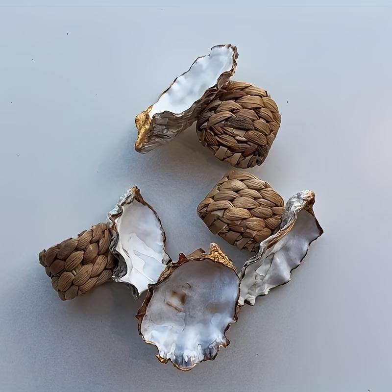 Summer Beach Wedding Napkin Rings, Golden Oyster Shells, Wedding and Valentine'S Gifts for Girlfriend, Party Napkin Rings