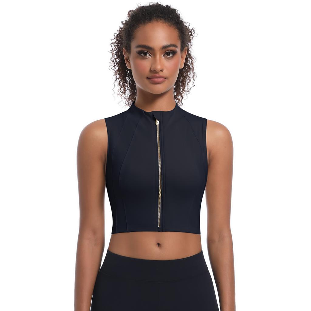 Nessaj Безрукавный спортивный жилет для йоги на молнии, женский фитнес-бюстгальтер, однотонный топ для бега и тренировок