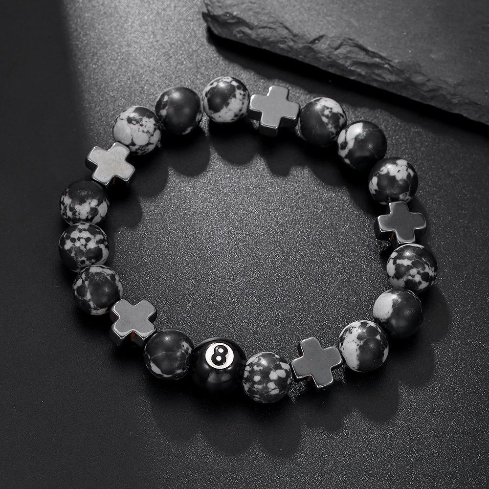 Obsidian Cross Bracelet Chinese Black Eight Billiard Bracelet Opal Beaded Student Party Bracelet