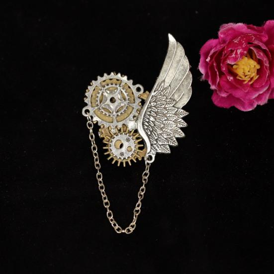 Vintage Steampunk Brooch Retro Punk Gears And Wing Brooch Pin Lapel Pin Dress Shirt Corsage for Women Men Outfit Accessory