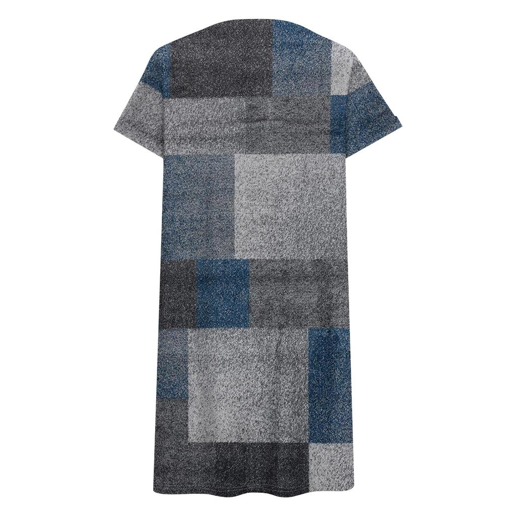 Womens Plus Size Dresses V Neck Short Sleeve Summer Casual Solid Dress Tunic With Pocket