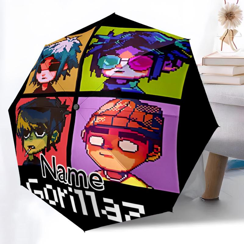 1PC Gorillaz Artwork Custom Name Automatic Open/Close, 8-Rib Durable Frame Compact Travel Umbrella for Men & Women D1222030