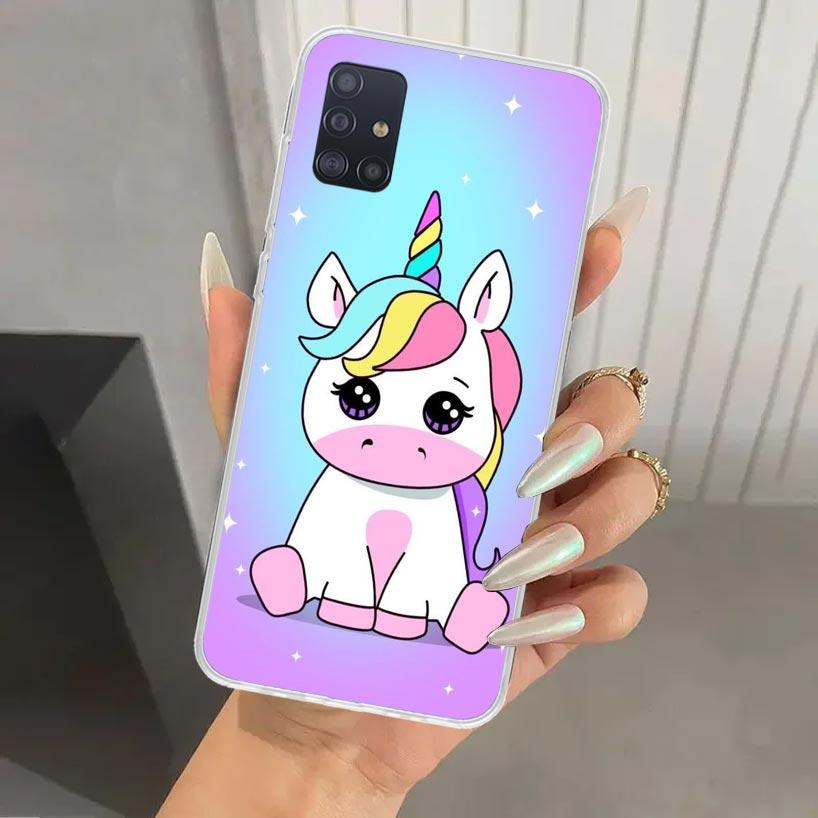 Pink Unicorn Rainbow Phone Case for Samsung Galaxy A52 A32 A22 A12 A02S A50S A30S A10S Note 20 Ultra 10 Plus S10 A31 A20 A71 A72
