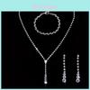 Bridal Party Jewelry Set With Zircon Water Drop Necklace Earrings And Bracelet For Weddings