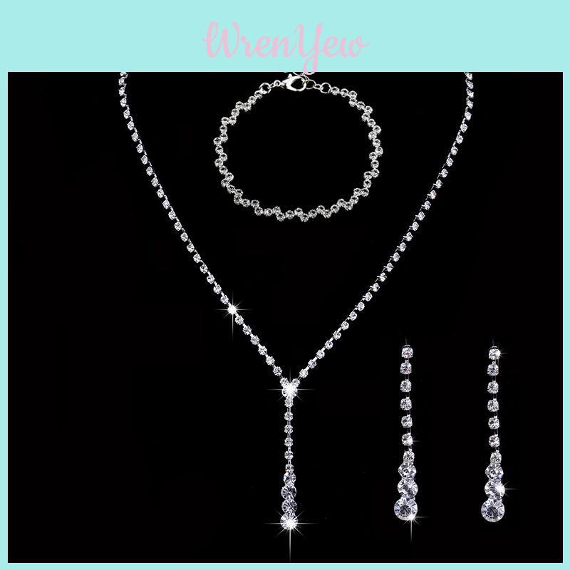 Bridal Party Jewelry Set With Zircon Water Drop Necklace Earrings And Bracelet For Weddings