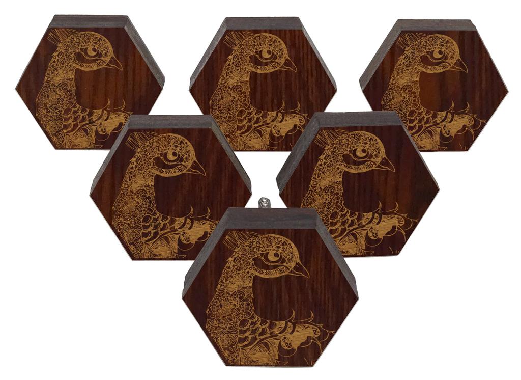IBA Indianbeautifulart Brown Engraved Knobs 10 Pc Furniture Wooden Scallop Knobs Rustic Drawer