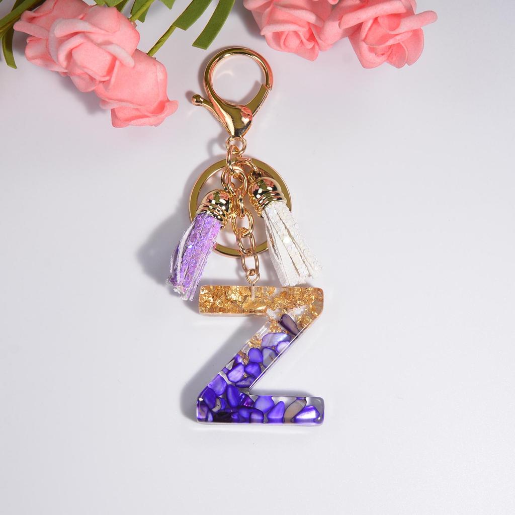 Фиолетовый хрустальный эпоксидный брелок с буквой и кисточкой - Ювелирное украшение из смолы, подвеска-шарм